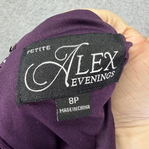 Alex Evenings Dress Womens 8P Purple Beaded Cowl Neck Formal Gown New 82351491 - Picture 9 of 9